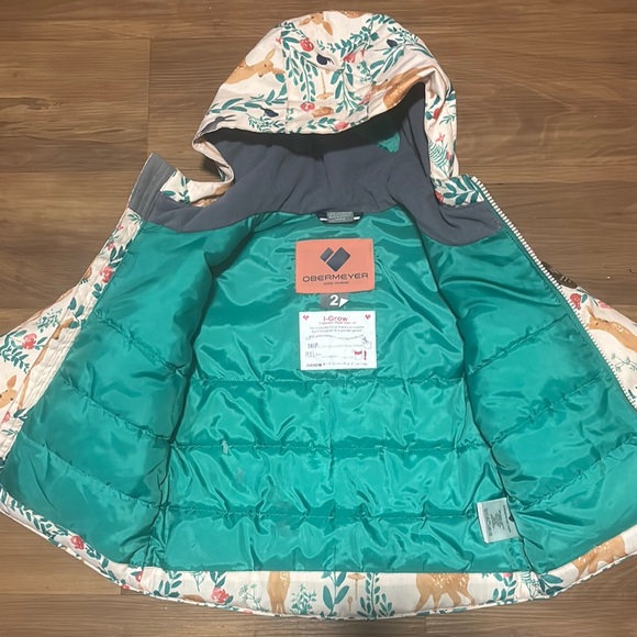 Obermeyer Kids Jacket with Deer and Leaf Print - Cream and Green - Picture 2 of 3